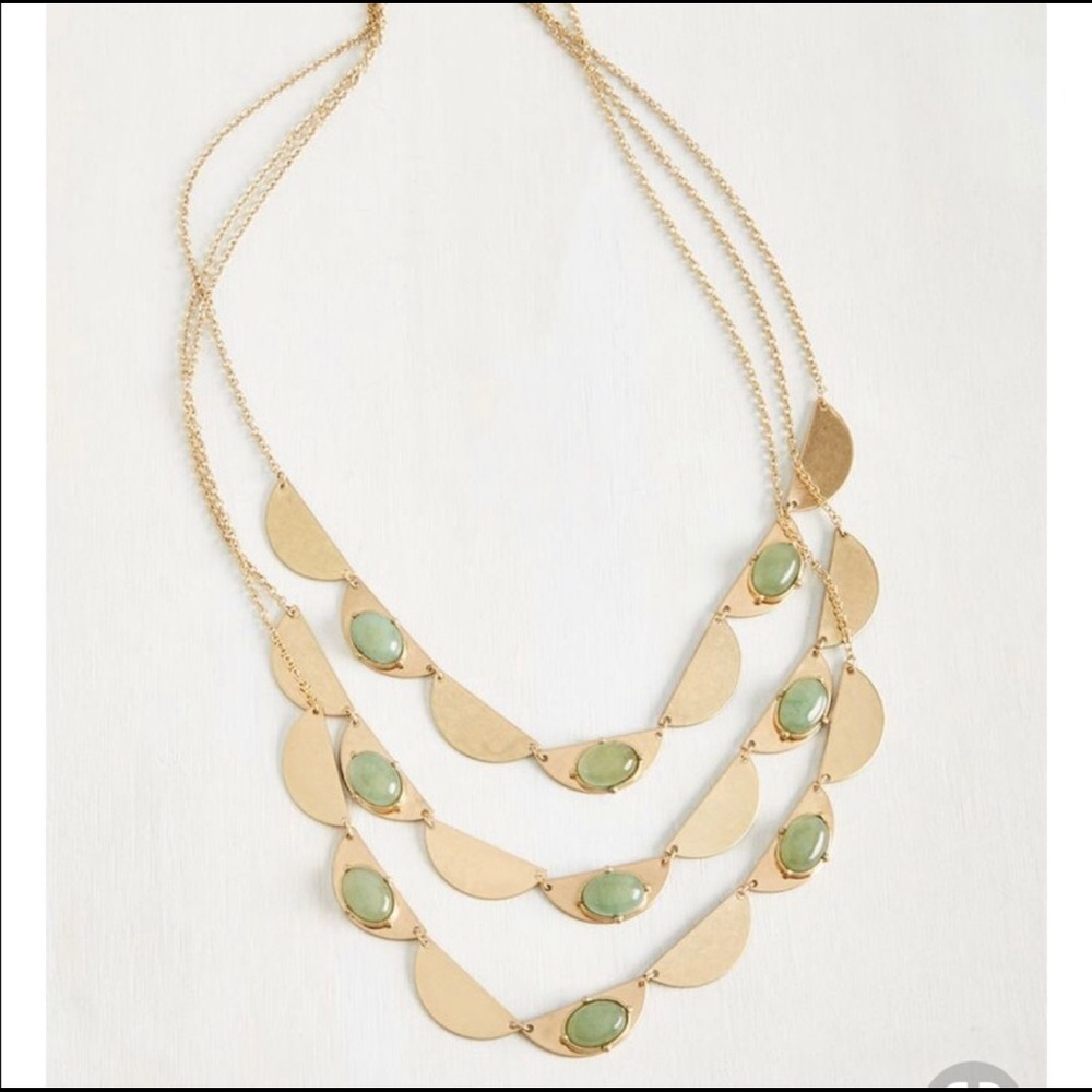 Modcloth Gold and Faux Green Jade Layered Necklace